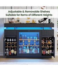 Vlsrka 47.24" Modern Sideboard Cabinet with Led Lights, Glass Doors and Usb Charging