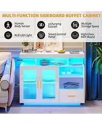 Vlsrka Modern Led Coffee Bar Cabinet with Acrylic Doors and Storage