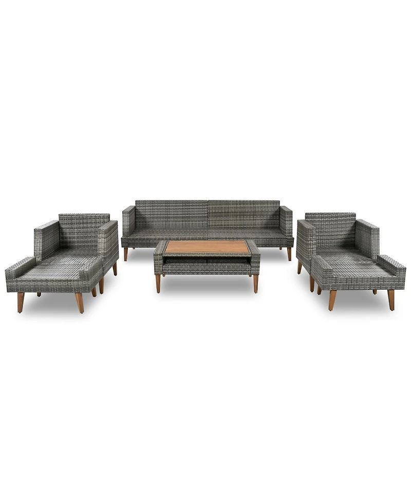 Streamdale Furniture 6-Piece All-Weather Pe Wicker Outdoor Sofa Set with Wood Table