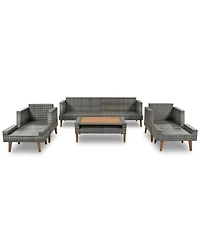 Streamdale Furniture 6-Piece All-Weather Pe Wicker Outdoor Sofa Set with Wood Table