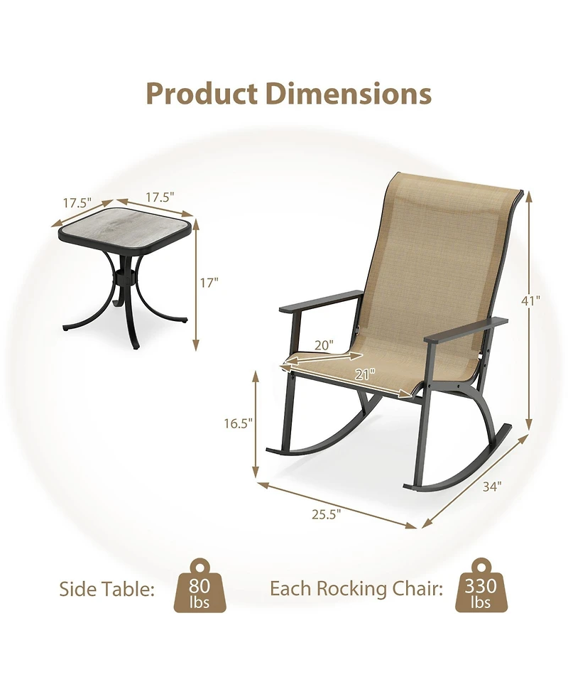Slickblue Rocking Bistro Set Heavy Duty Chairs with High Back and Wpc Table