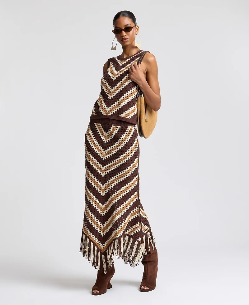 Avec Les Filles Women's Fringe Pull-On Midi Skirt