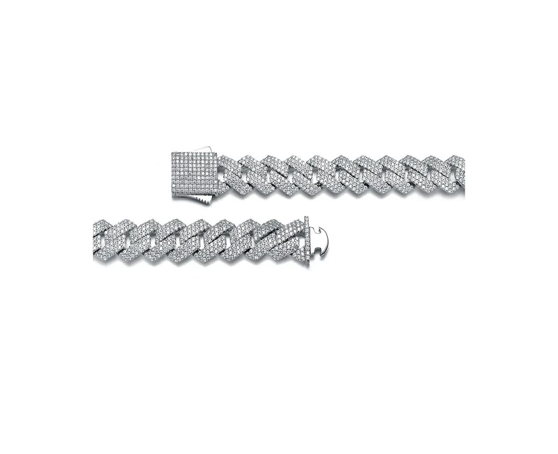 Rachel Glauber Dazzling Men's White Gold Plated Chic Cz Pave Chain Bracelet