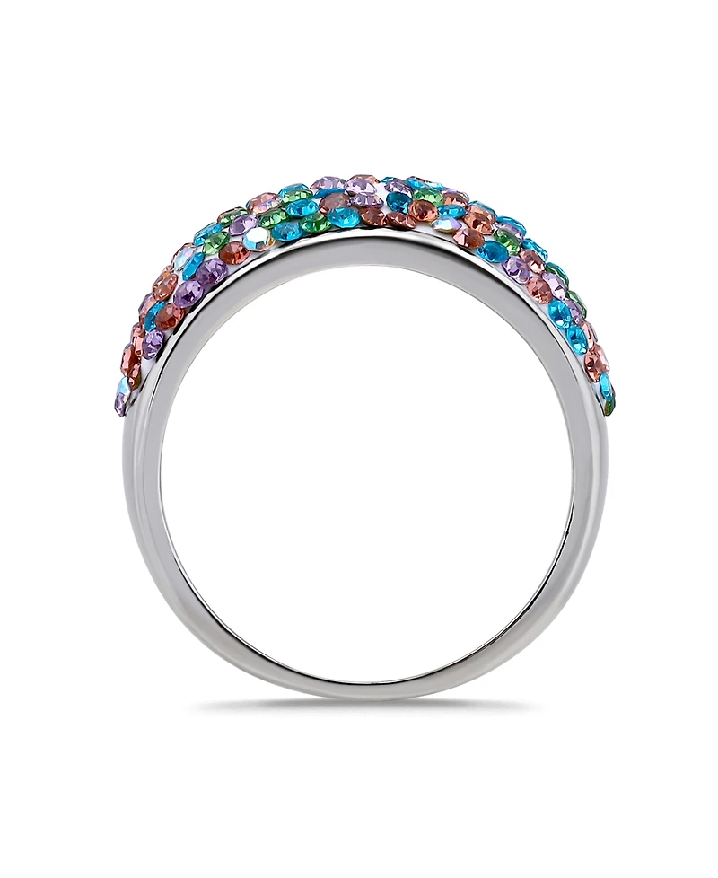 Macy's Pave Crystal Fine Silver-Plated Over Brass Pink, Light Green, Aqua Blue and Iridescent Colors Dome Shaped Ring