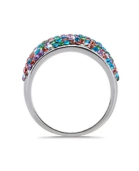 Macy's Pave Crystal Fine Silver-Plated Over Brass Pink, Light Green, Aqua Blue and Iridescent Colors Dome Shaped Ring