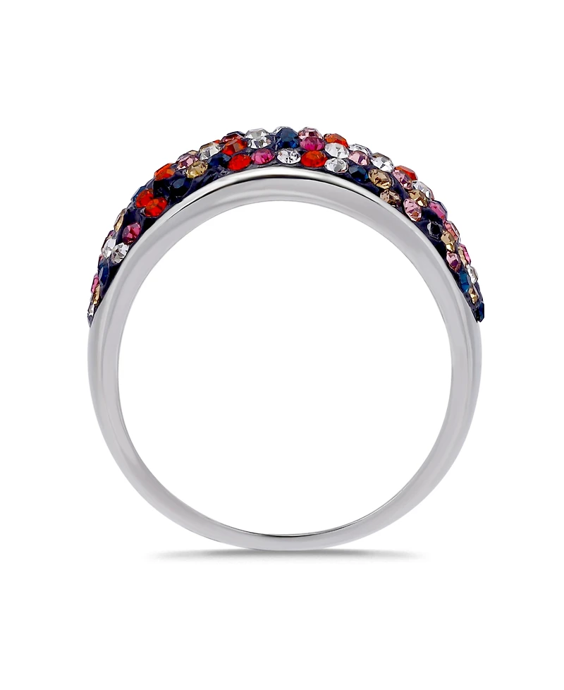 Macy's Pave Crystal Fine Silver-Plated Over Brass Red, Blue, Champagne, Pink, and Clear Colors Dome Shaped Ring