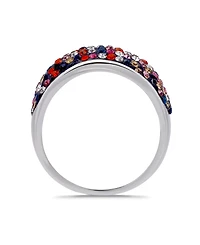 Macy's Pave Crystal Fine Silver-Plated Over Brass Red, Blue, Champagne, Pink, and Clear Colors Dome Shaped Ring