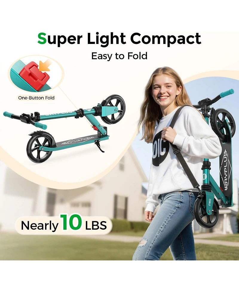 Fed Fitness KS1 Foldable Kick Scooter with Led Light, 6+ Ages, 4 Adjustable Heights, 240 Lbs Max Load, Abec 9 Bearings