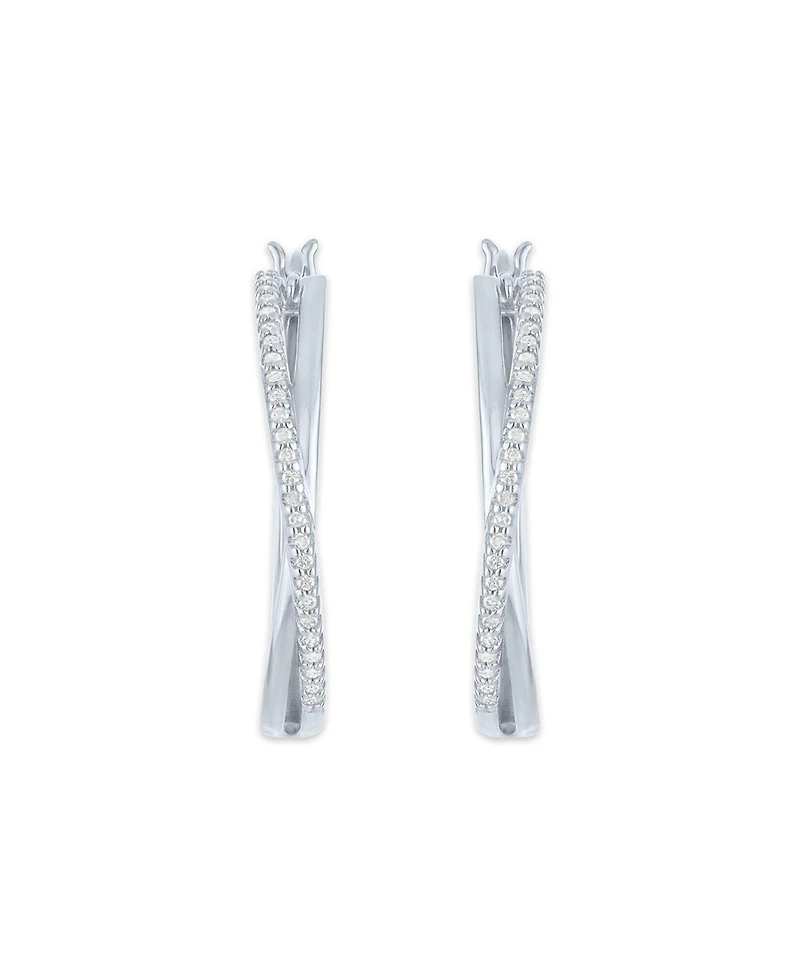 Diamond Crossover Hoop Earrings (1/4 ct. t.w.) in Sterling Silver