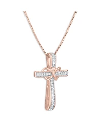Diamond Heart and Cross 18" Pendant Necklace (1/10 ct. t.w.) in 14k Rose Gold-Plated Sterling Silver