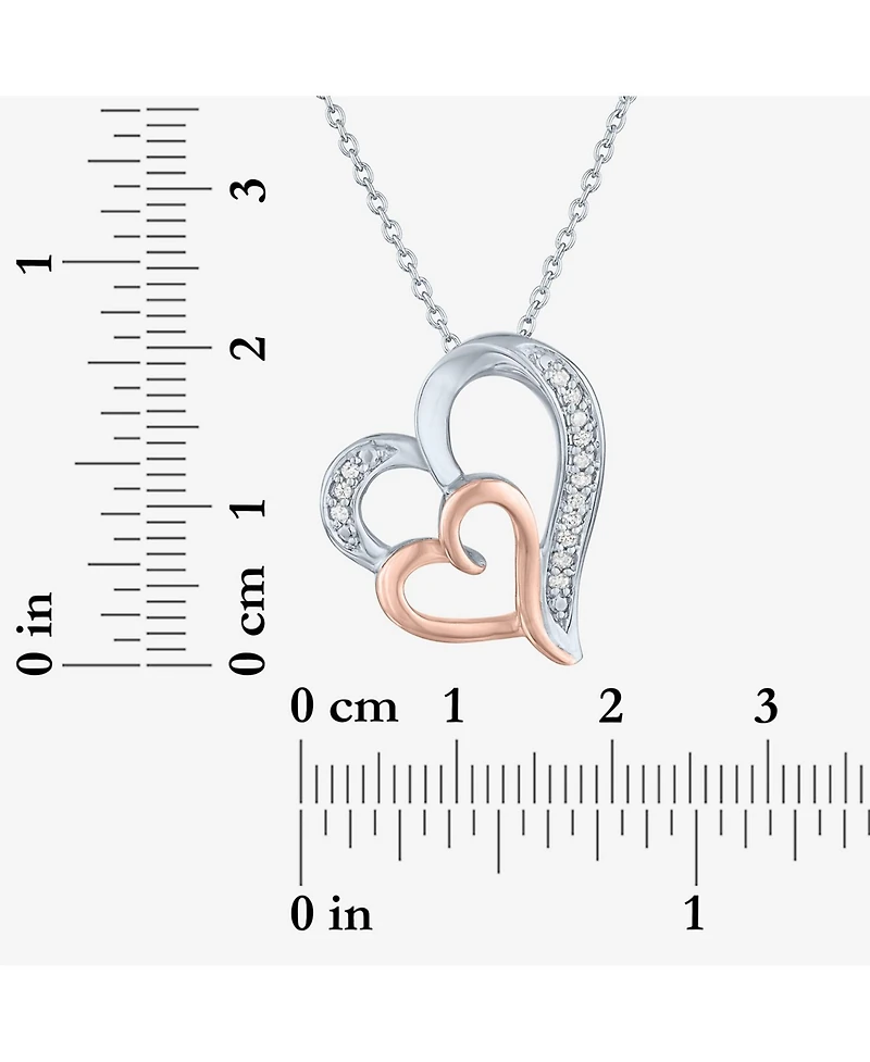 Diamond Double Heart Pendant Necklace in Sterling Silver and 14k Rose Gold (1/10 ct. t.w.)