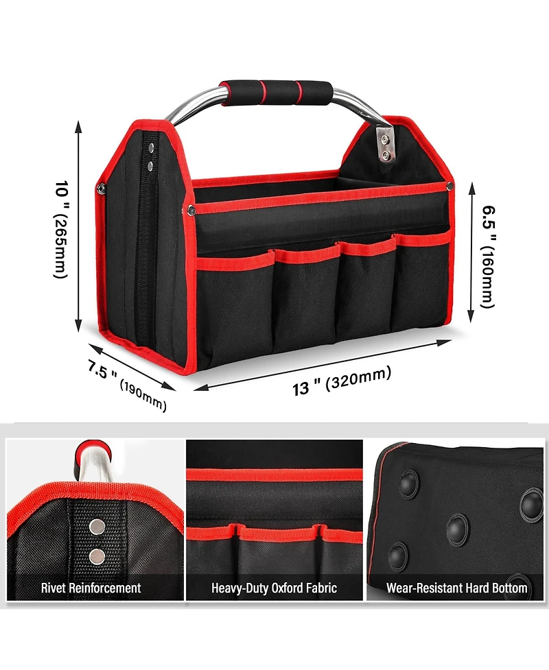 Xdovet Foldable Open Top Tool Bag Stiff Frame Heavy-duty Tote Padded Handle Water-resistant Base Portable Organizer Diy Jobsite TB0001
