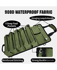 Xdovet Roll Up Tool Bag Organizer 5 Compartments Detachable Pouches Waterproof Electrician Gifts Army Green