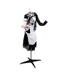 57" Animated Led Lighted Head-in-Hand Skeleton Maid Halloween Decoration