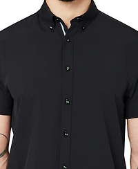 Society of Threads Men's Regular Fit 4-Way Stretch Performance Solid Short Sleeve Button Down