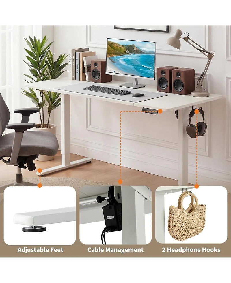 homfan Electric Standing Desk with Splice Board, 2 Hooks and 3 Memory Presets