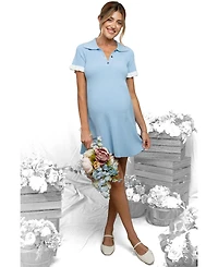 Pinkblush Women's Pink Knit Ruffle Sleeve Mini Polo Dress