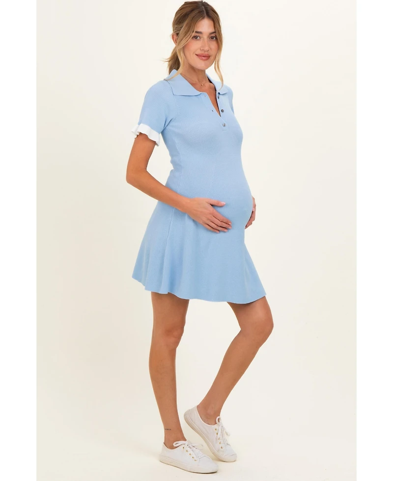 Pinkblush Women's Pink Knit Ruffle Sleeve Mini Polo Dress