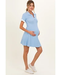 Pinkblush Women's Pink Knit Ruffle Sleeve Mini Polo Dress