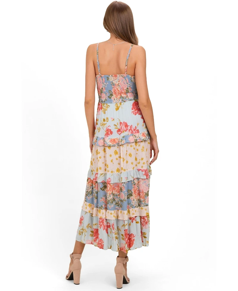Pinkblush Women's Multi V Neck Twist Front Tiered Maxi Dress