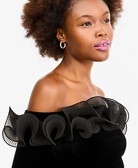 Xscape Women's Off-the-Shoulder Velvet Ruffled Gown