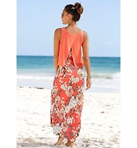 Lascana Women's Layered Look Scoop Neck Maxi Dress