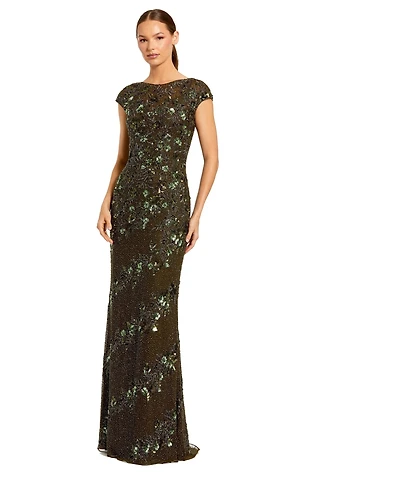 Mac Duggal Women's Sequin Embellished Scoop Neck Sheath Gown
