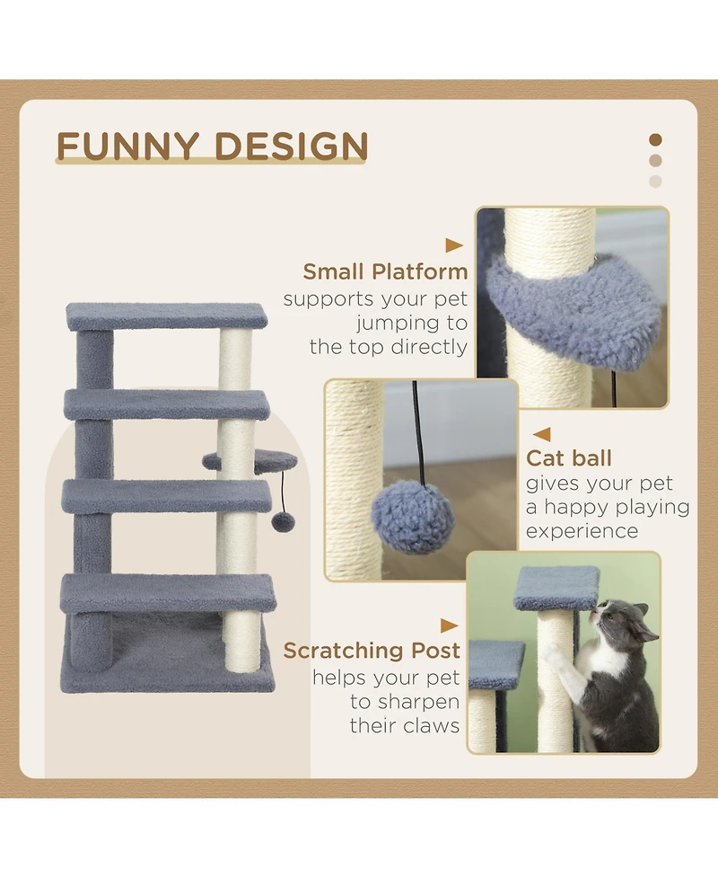 Ruie 4-Level Cat Steps with Sisal Scratching Posts for High Beds
