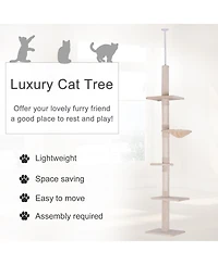 Ruie 102 Inch Adjustable Floor to Ceiling Cat Tree 5-Level Tower with Hammock