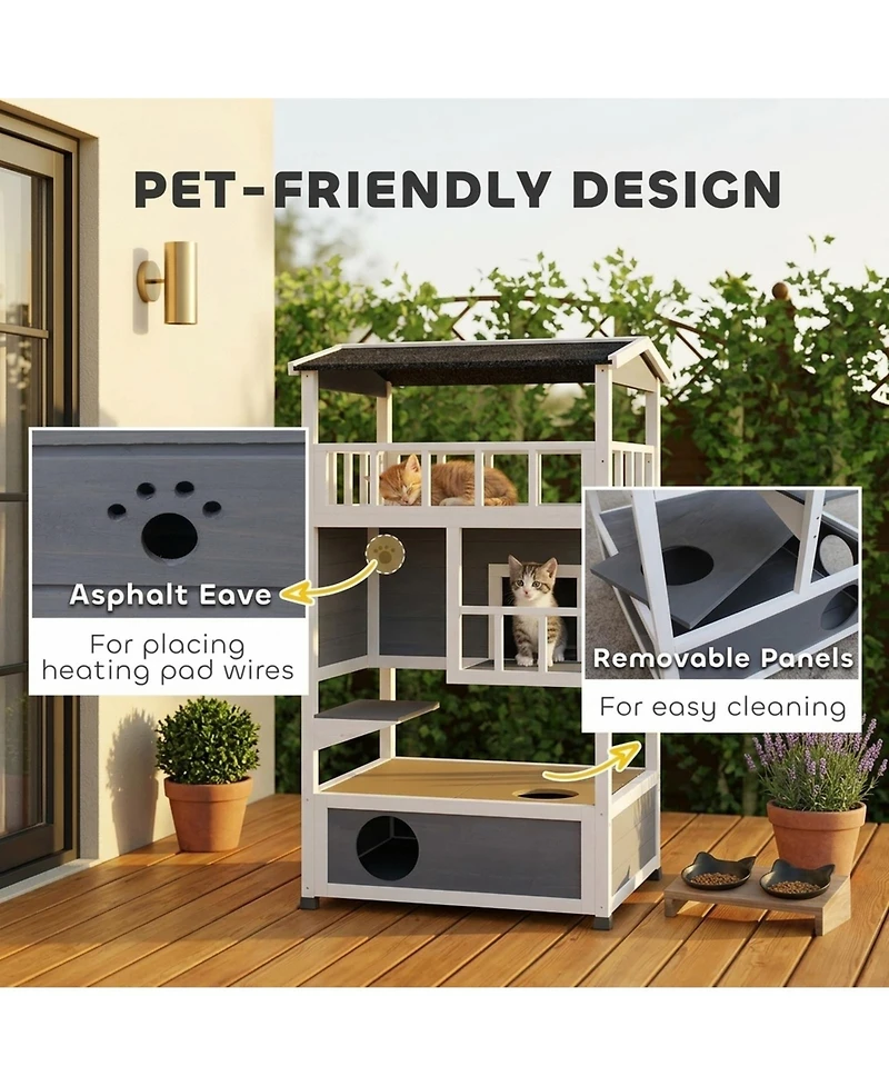 Ruie Wooden Outdoor Cat House Feral Shelter Condo with Asphalt Roof