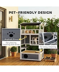 Ruie Wooden Outdoor Cat House Feral Shelter Condo with Asphalt Roof