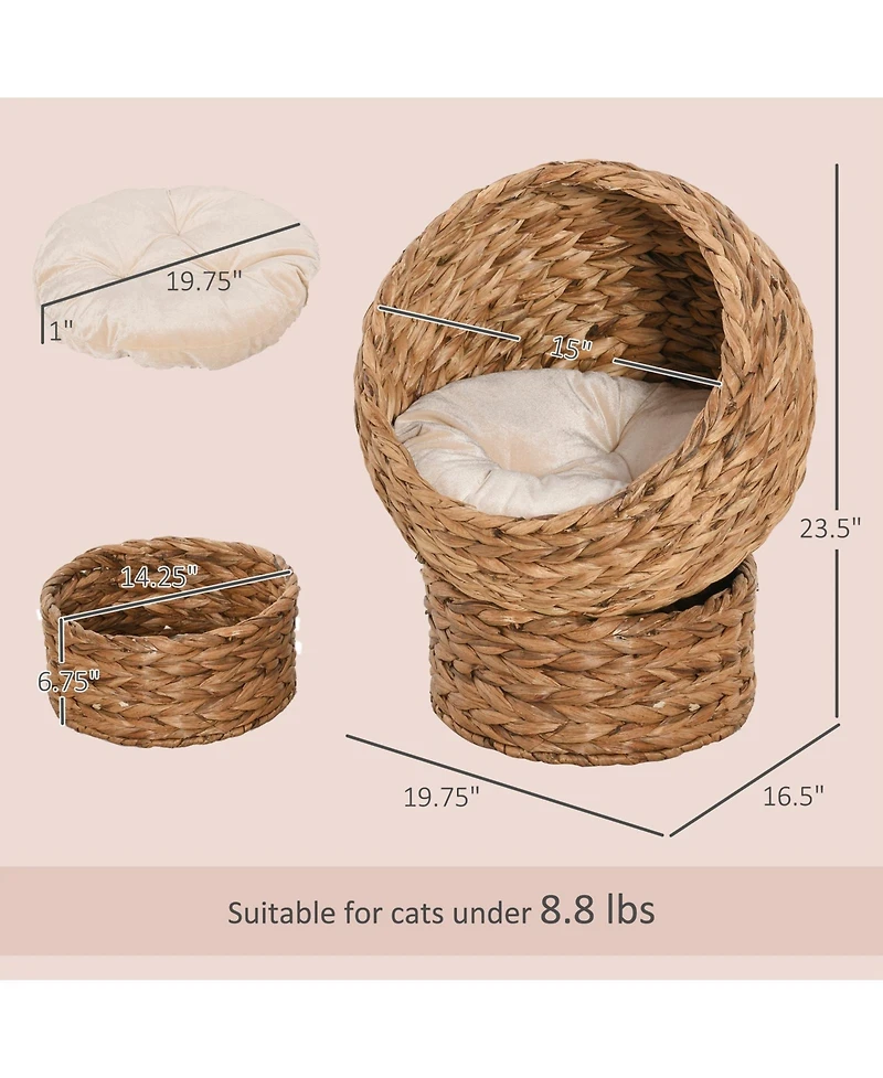 Ruie Hand-Woven Elevated Cat Bed Egg Chair House with Cushion and Stand