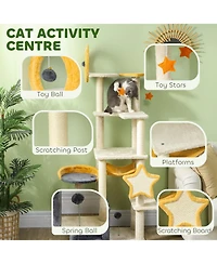 Ruie 63 Inch Moon and Star Cat Tree with Condo Hammock and Scratching Post