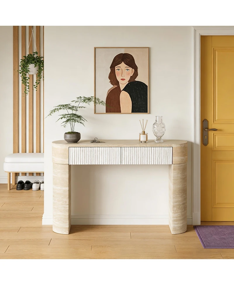 Clihome Modern Mdf Console Table, 63 Inch Rectangular Entryway Table with 2 Hidden Handle Drawers