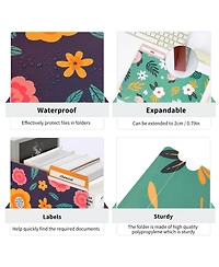 Danrong Decorative Plastic File Folders Letter Size 9 Styles Floral Patterns Expandable Waterproof Office School Supplies
