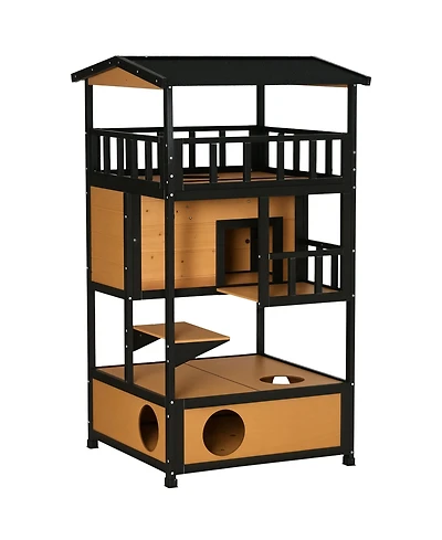 Ruie Wooden Outdoor Cat House Feral Cat Shelter with Asphalt Roof