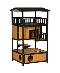 Ruie Wooden Outdoor Cat House Feral Cat Shelter with Asphalt Roof