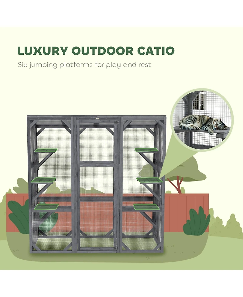 Ruie Large Outdoor Catio Cat House with 6 Jumping Platforms