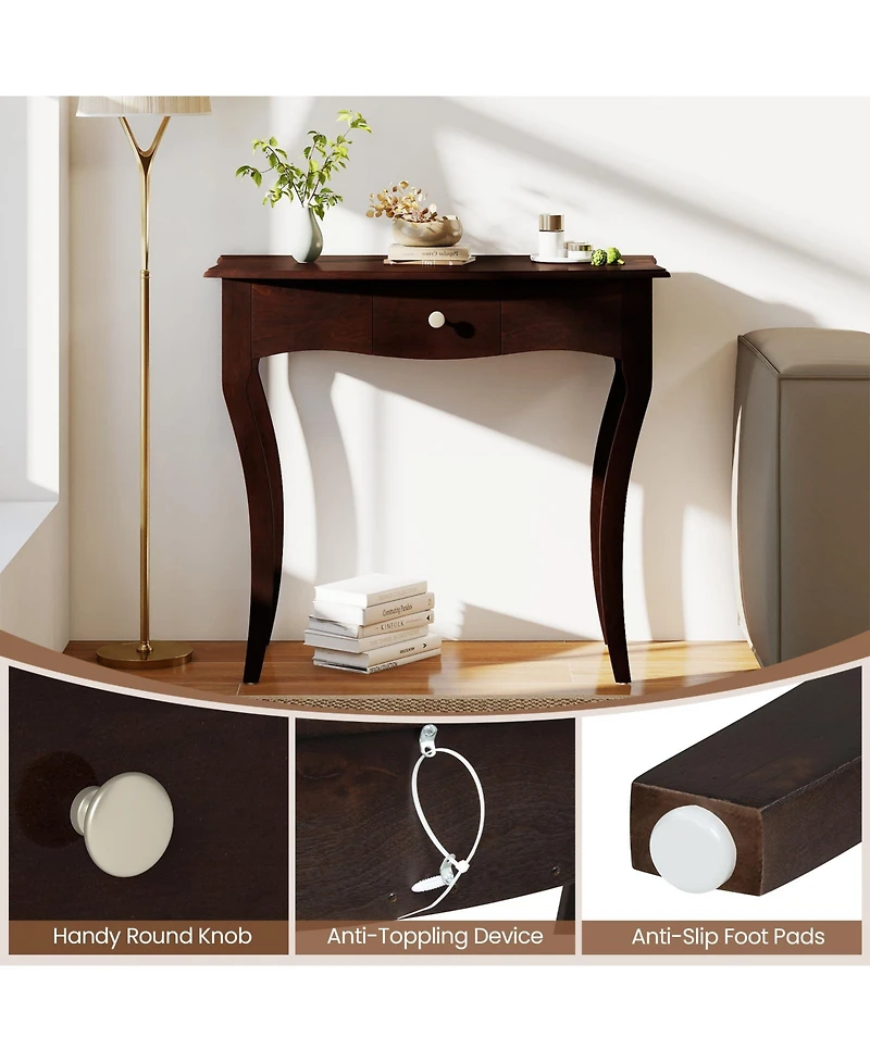 Sugift 34 in. Traditional Console Table with Storage Drawer and Solid Wood Curved Legs