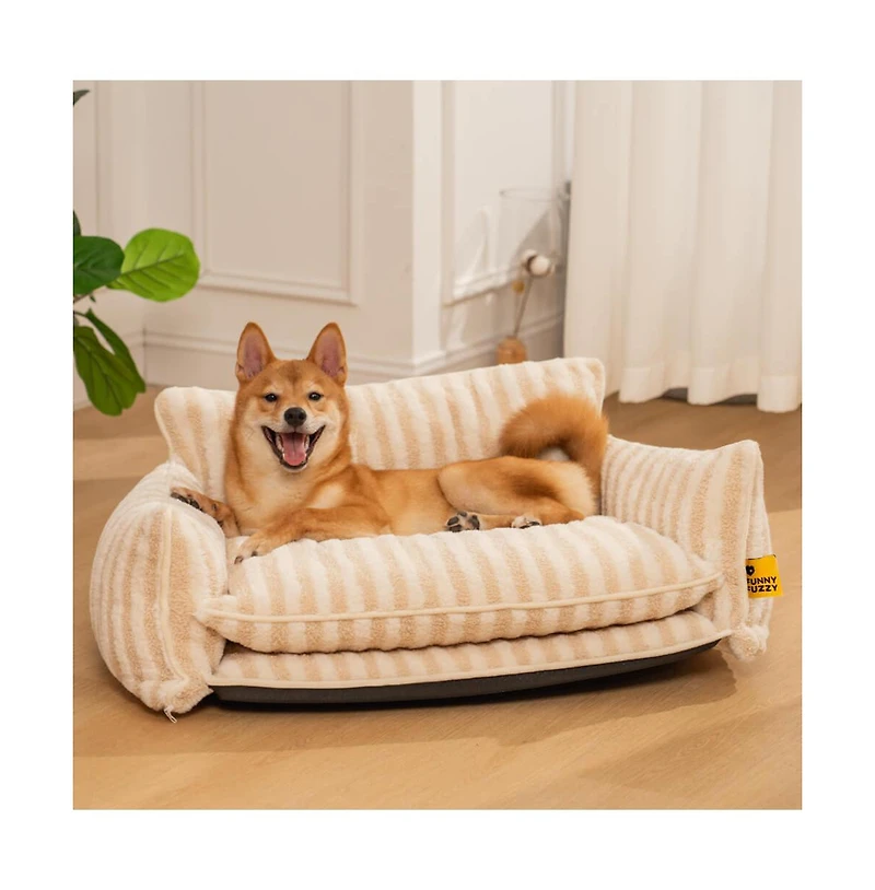 FunnyFuzzy Striped Faux Lambswool Double Layer Pet Sofa Bed