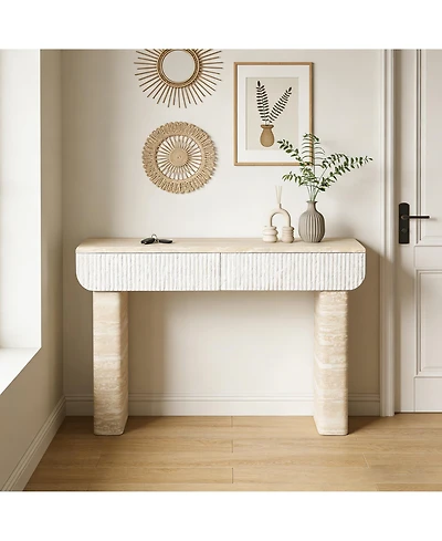 Clihome Modern Freestanding Console Table, 42.24 Inch Mdf Entryway Table with 2 Invisible Handle Drawers