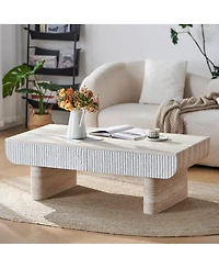Clihome Mid-Century Coffee Table, Faux Marble Top Rectangular Cocktail Table with Drawer