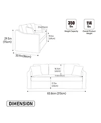 Clihome 83.86" Modern 3-Seater Couch Sofa Soft Chenille Fabric with Removable Cover and 5 Pillows