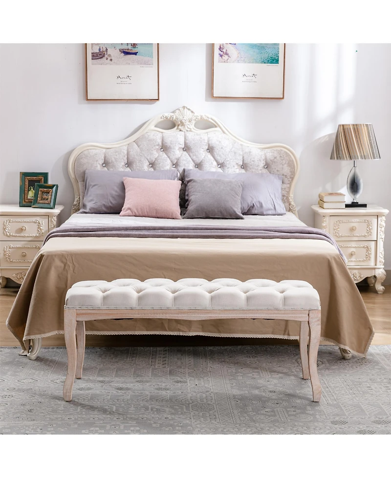 Clihome 43.3 Inch Linen Upholstered Bench Tufted Bench, Accent