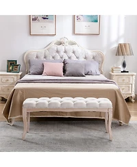 Clihome 43.3 Inch Linen Upholstered Bench Tufted Bench, Accent