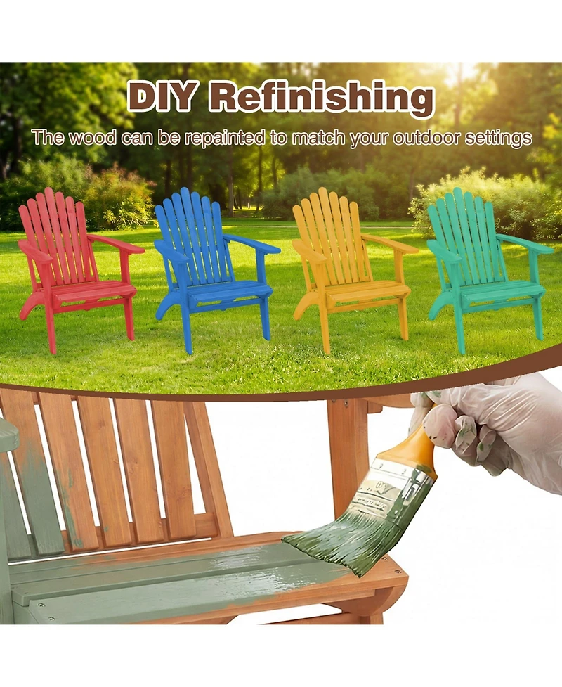 Gymax Adirondack Chair with Slatted Backrest and Seat Built-in Armrests for Backyard