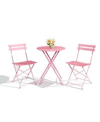 homfan Folding Bistro Set, Outdoor Patio Table and Chairs Set Metal Frame Space Saving Design for Balcony, Garden, Camping