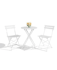 homfan Folding Bistro Set, Outdoor Patio Table and Chairs Set Metal Frame Space Saving Design for Balcony, Garden, Camping