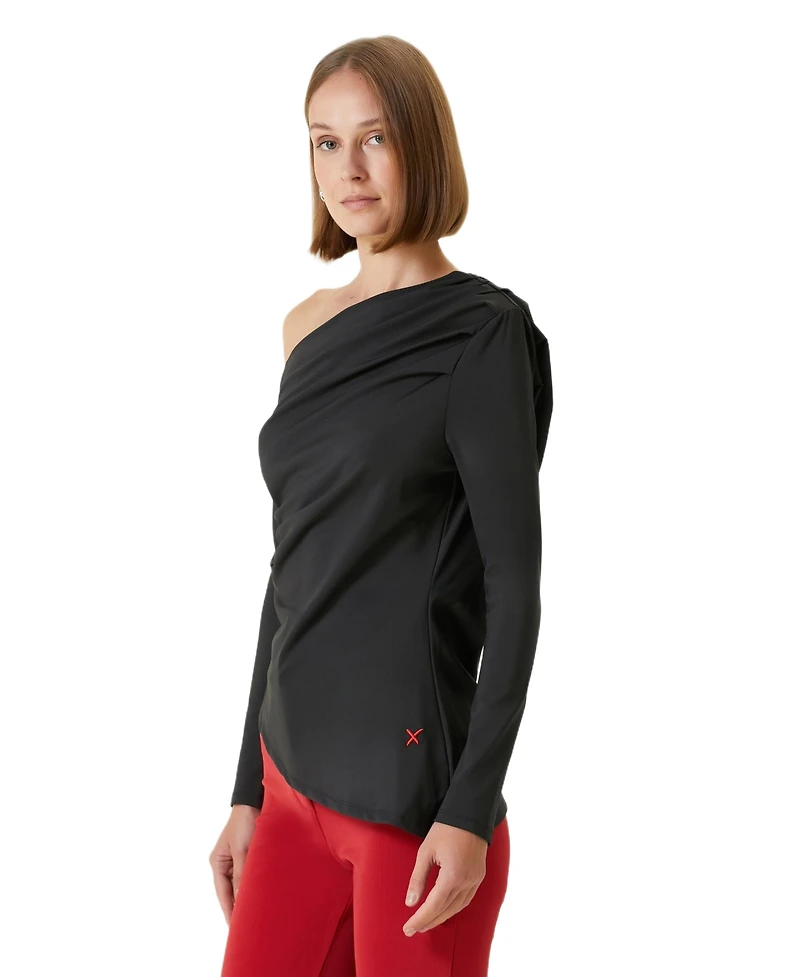 Pcfg Women's Draped Long-Sleeve Polyester-Blend Top