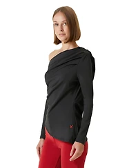 Pcfg Women's Draped Long-Sleeve Polyester-Blend Top